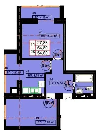 ЖК Гімназія — 54.8 м²