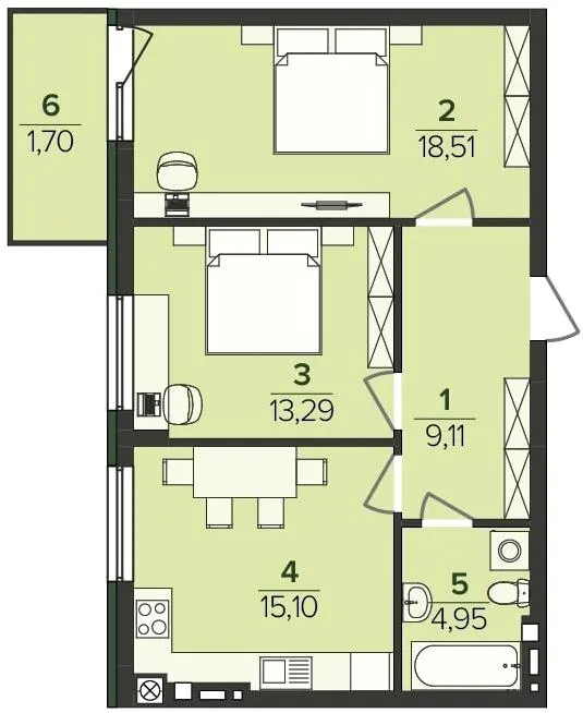 ЖК Falcon City — 62.7 м²