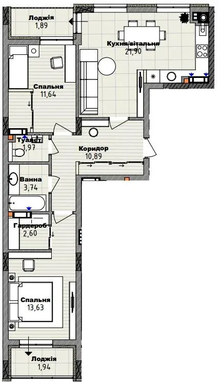 Клубний будинок San Marco — 70.2 м²