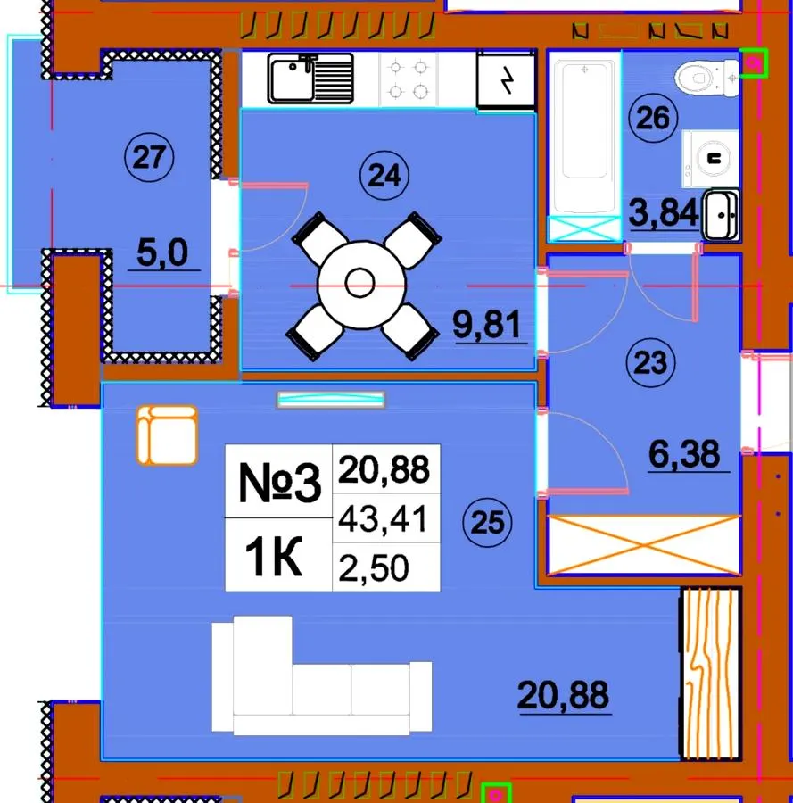 ЖК Комфорт Сіті — 43.4 м²