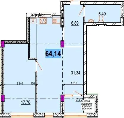 Клубний будинок ParkLake — 64.1 м²