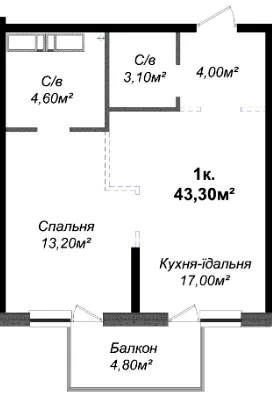 ЖК Скай Сіті Плюс — 43.3 м²