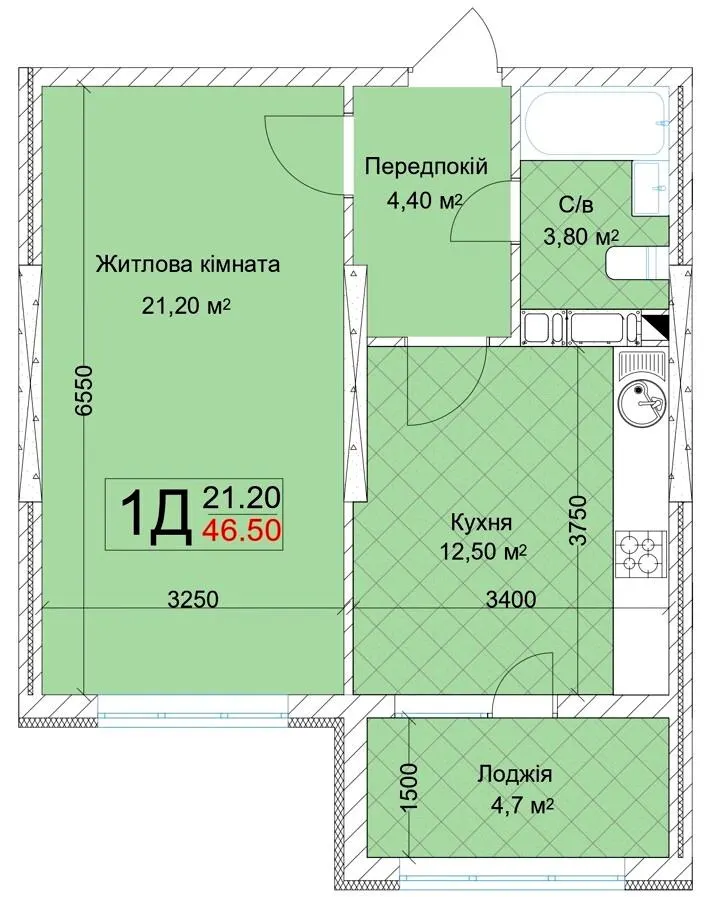 ЖК Квітень — 46.5 м²