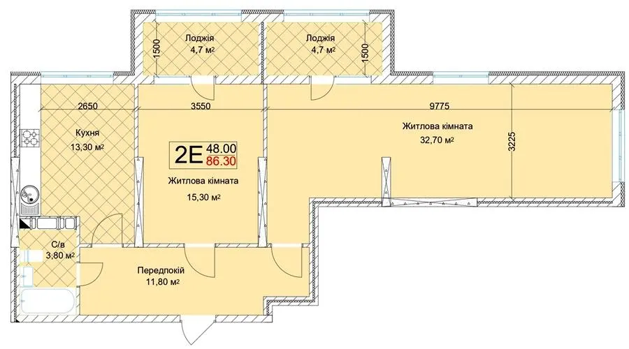 ЖК Квітень — 86.3 м²