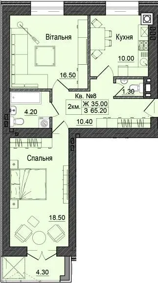 ЖК Акварелі Проспекту — 65.2 м²