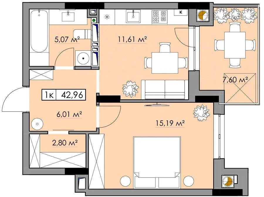 ЖК Калина — 43 м²