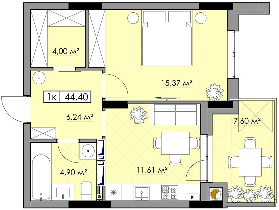 ЖК Калина — 44.4 м²