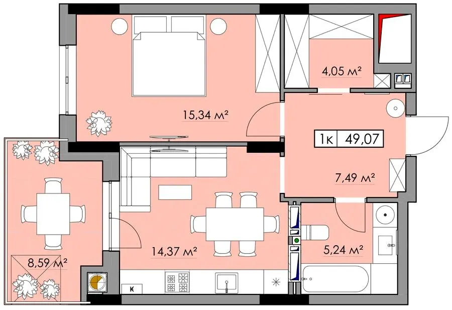 ЖК Калина — 49.1 м²