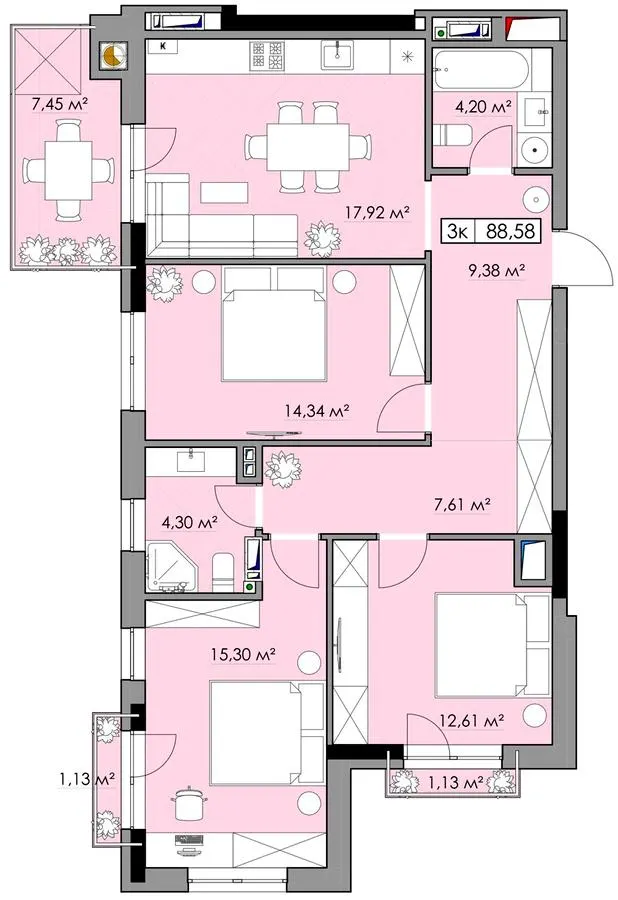 ЖК Калина — 88.6 м²