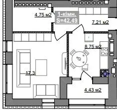 ЖК Паркове містечко (7 черга) — 42.5 м²