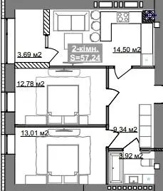 ЖК Паркове містечко (7 черга) — 57.2 м²