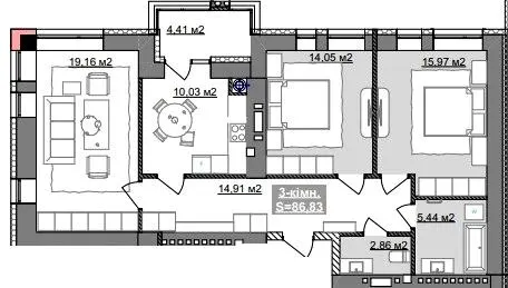 ЖК Паркове містечко (7 черга) — 86.8 м²