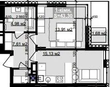 ЖК Паркове містечко (7 черга) — 43.3 м²