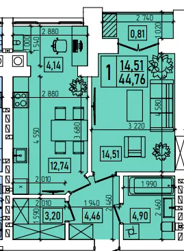 ЖК Living Park «Нова Будова-2» — 44.8 м²