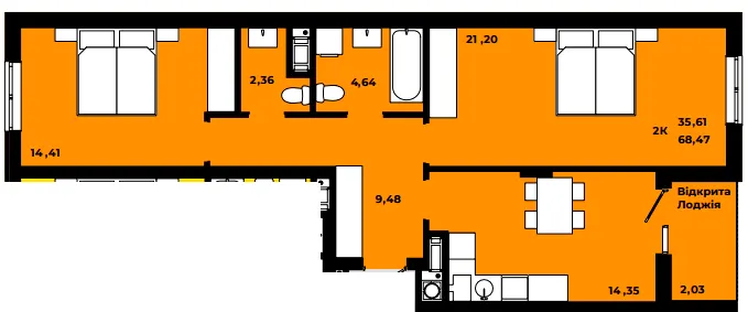 ЖК CONTINENT STYLE — 68.5 м²
