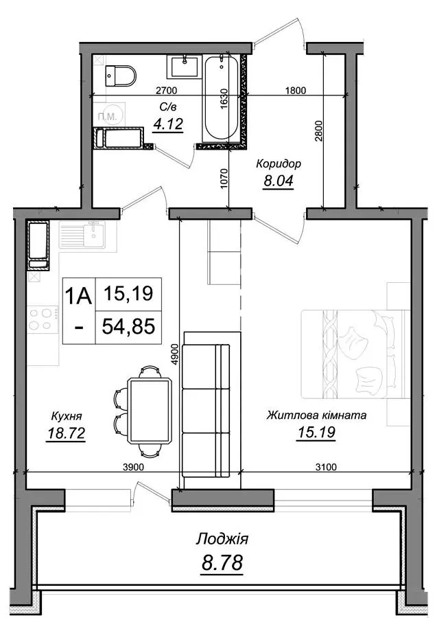 ЖК на Озерній — 54.9 м²