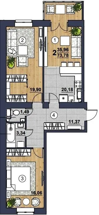 ЖК SCANDINAVIA — 73.8 м²
