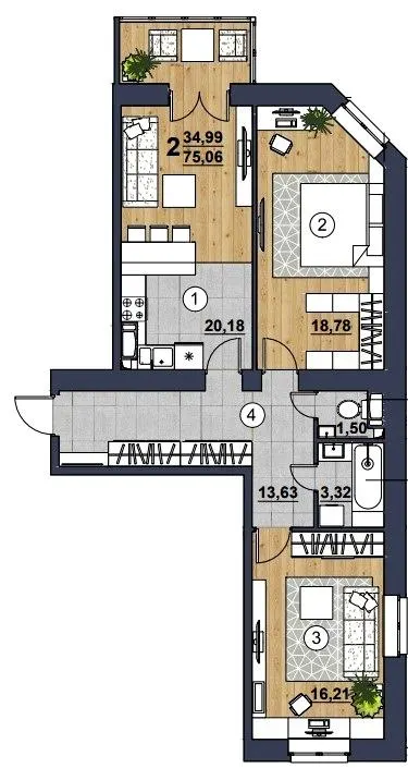 ЖК SCANDINAVIA — 75.1 м²