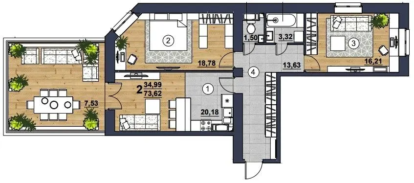 ЖК SCANDINAVIA — 73.6 м²