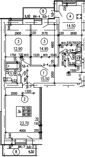 вул. Коновальця, 4а, 4б — 87.5 м²