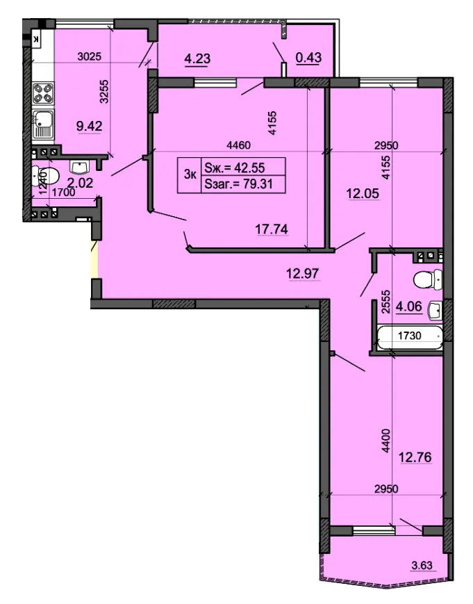 ЖК Міленіум — 76.8 м²
