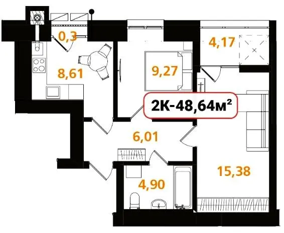 ЖК Опришівська Слобода — 48.6 м²
