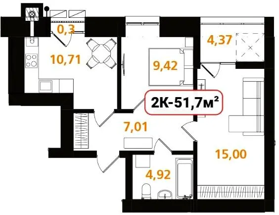 ЖК Опришівська Слобода — 51.7 м²