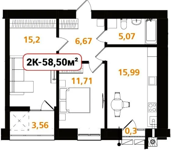 ЖК Опришівська Слобода — 58.5 м²