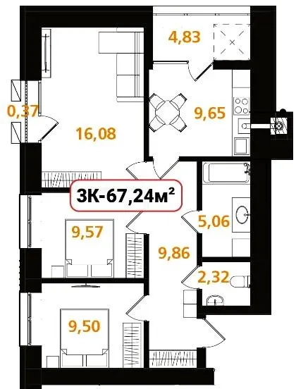 ЖК Опришівська Слобода — 67.2 м²