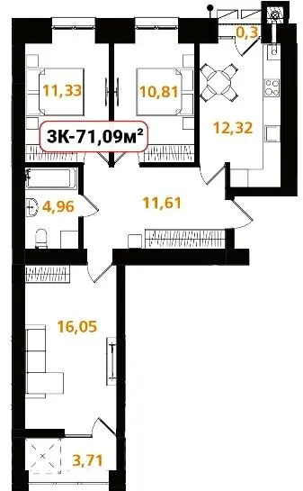 ЖК Опришівська Слобода — 71.1 м²