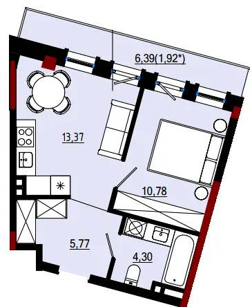 Пространство на Дачній — 36.1 м²