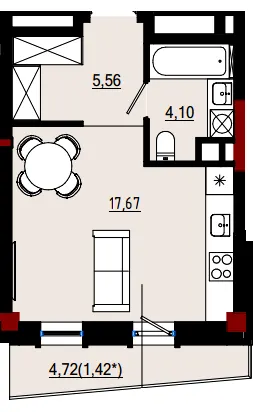 Пространство на Дачній — 28.8 м²