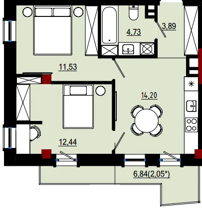Пространство на Дачній — 48.7 м²