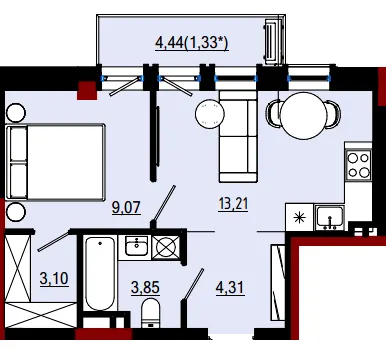 Пространство на Дачній — 34.9 м²