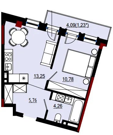 Пространство на Дачній — 35.3 м²