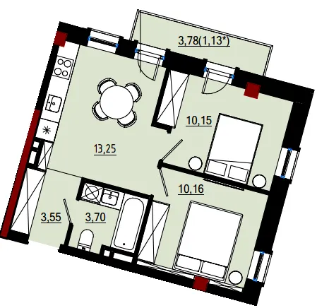 Пространство на Дачній — 41.9 м²