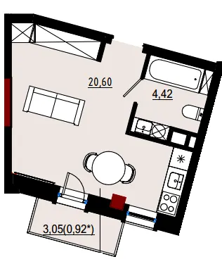 Пространство на Дачній — 25.9 м²