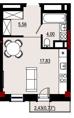 Пространство на Дачній — 28.1 м²