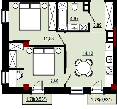 Пространство на Дачній — 47.7 м²