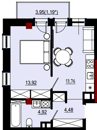 Пространство на Дачній — 38.3 м²
