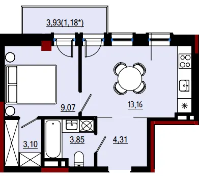 Пространство на Дачній — 34.7 м²