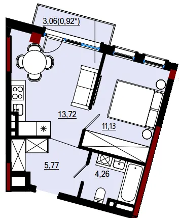 Пространство на Дачній — 35.8 м²