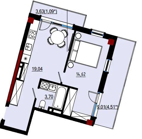 Пространство на Дачній — 43 м²