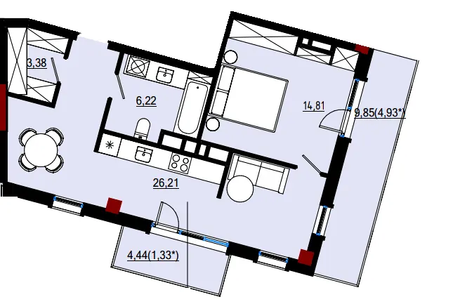 Пространство на Дачній — 56.9 м²