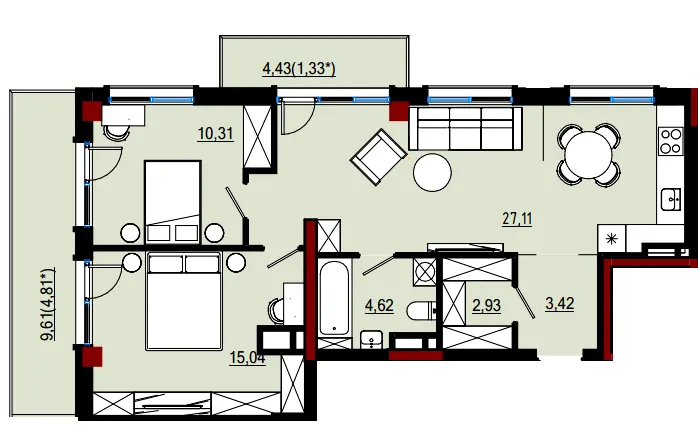 Пространство на Дачній — 69.6 м²