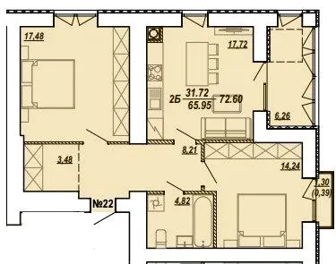 вул. Текстильна, 21 — 72.6 м²