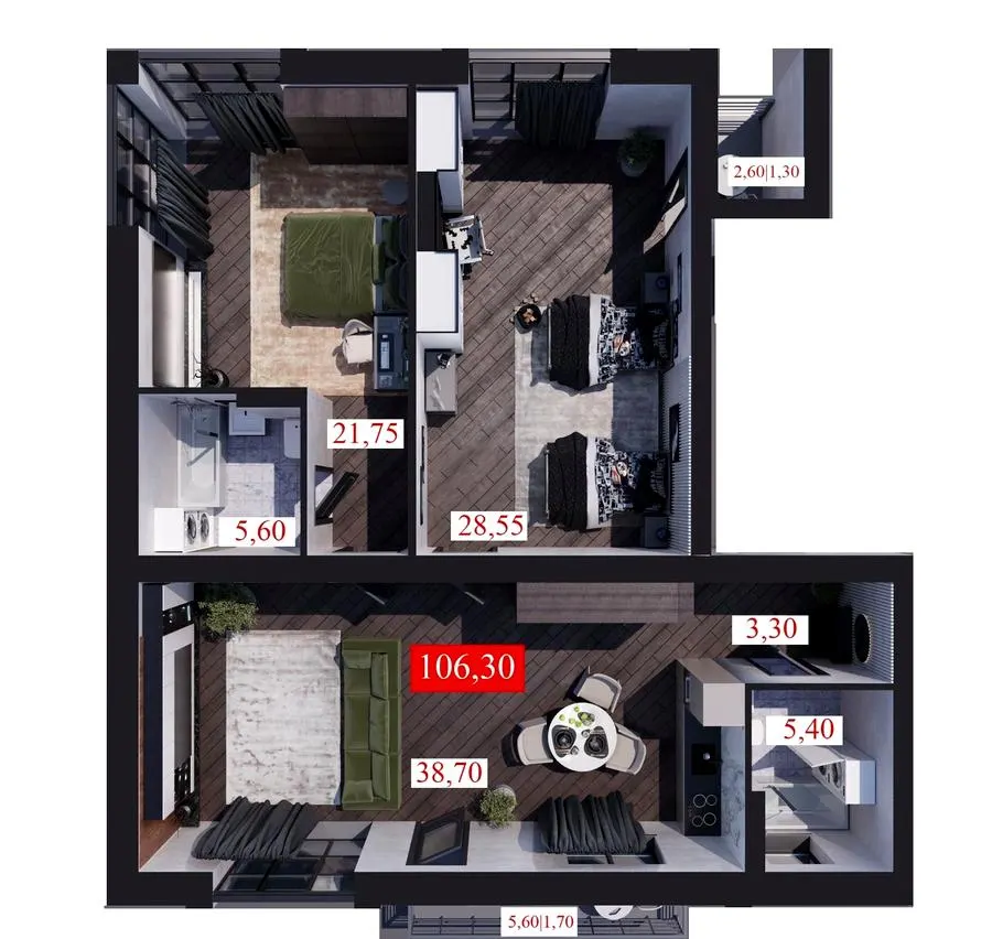 ЖК Club House — 106.3 м²