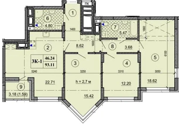 ЖК ОРАНЖЕРЕЯ — 93.1 м²
