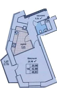 ЖК на Слівенській — 46.6 м²
