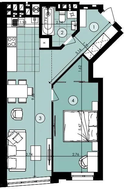 ЖК Парк Арена — 53.6 м²